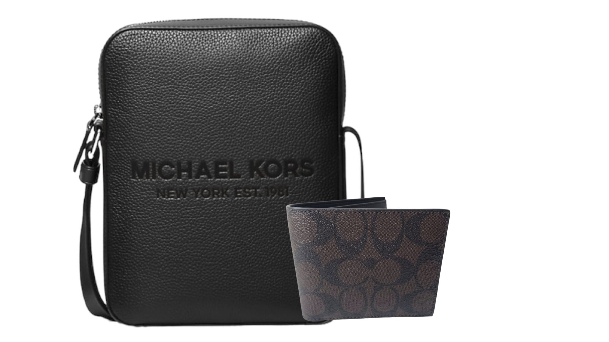 Combo Papá Crossbody Men Michael Kors + Cartera Coach Signature Brown